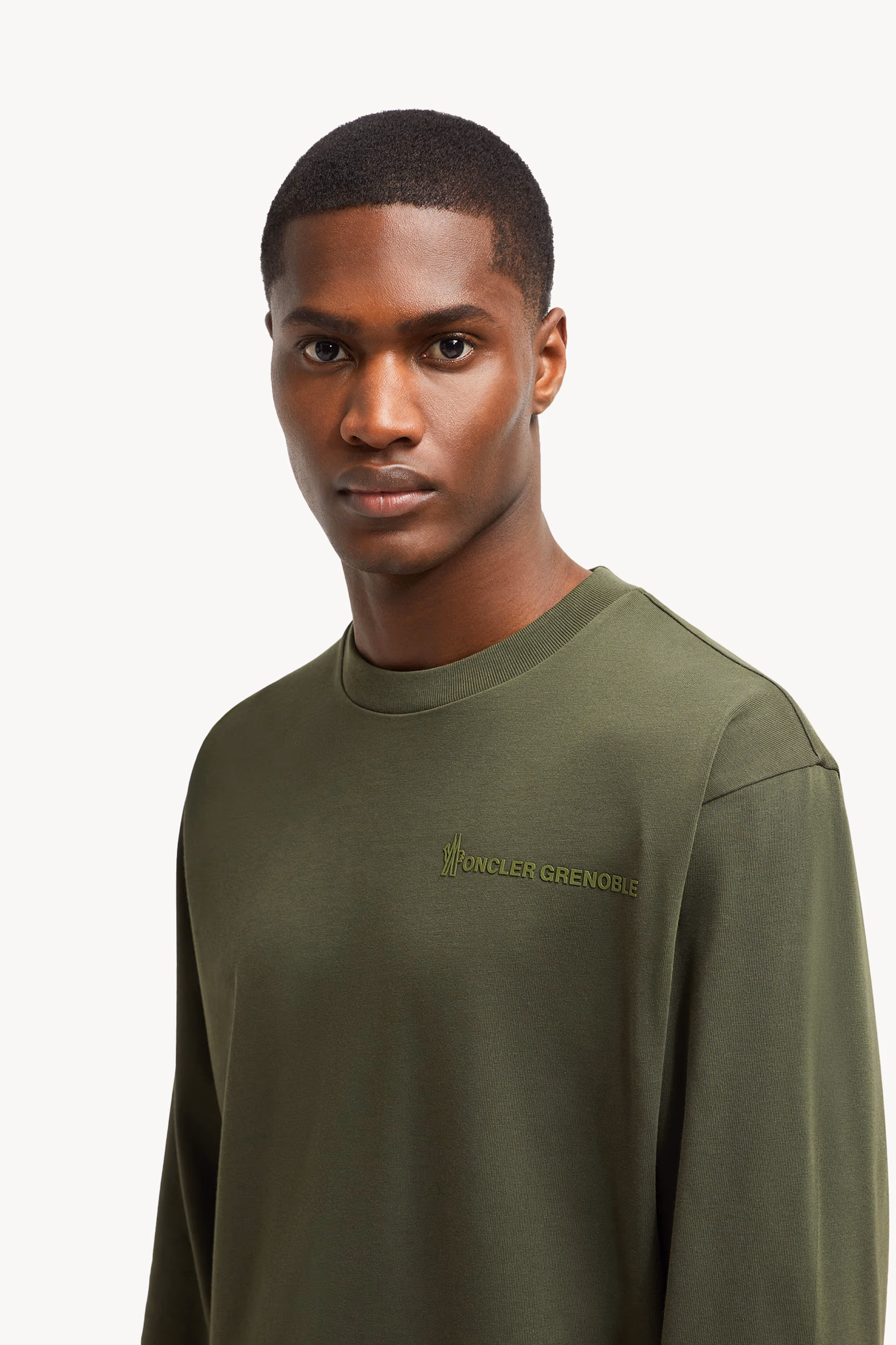 Camiseta de algodón de manga larga con logotipo Hombre Verde Oliva Moncler 4